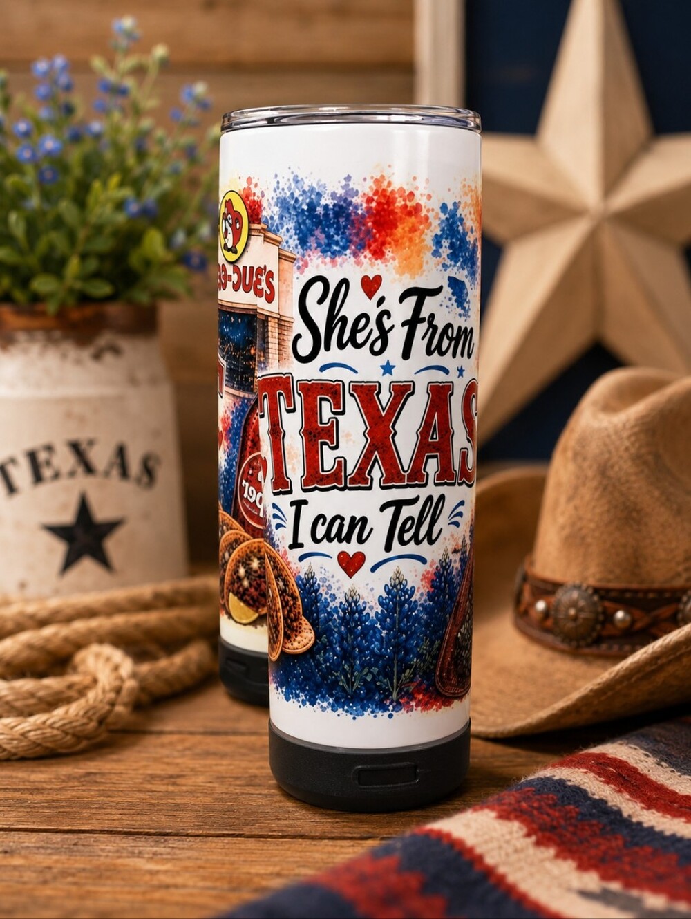 She's From Texas Stainless Travel Tumbler - Red, Blue, White With Speaker